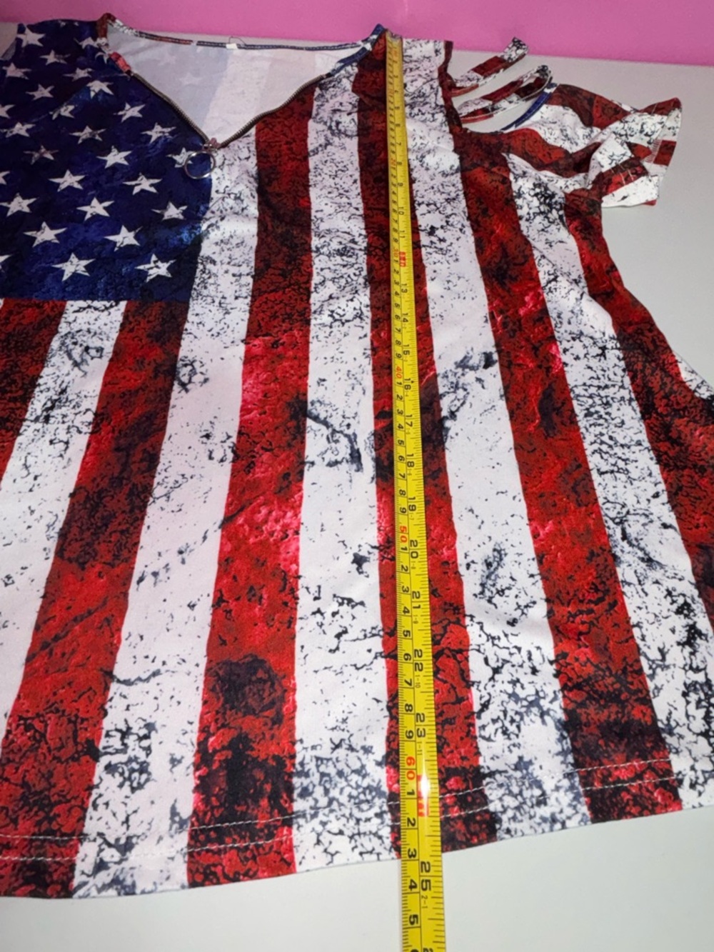 Women's Cold-Shoulder US Flag Print Tunic Top - Red, White & Blue - Picture 12 of 13